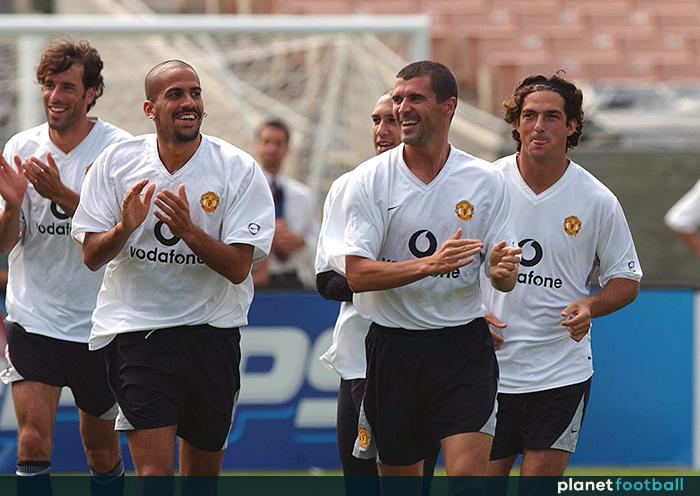 Ricardo, Roy Keane và Juan Sebastian Veron trong buổi tập