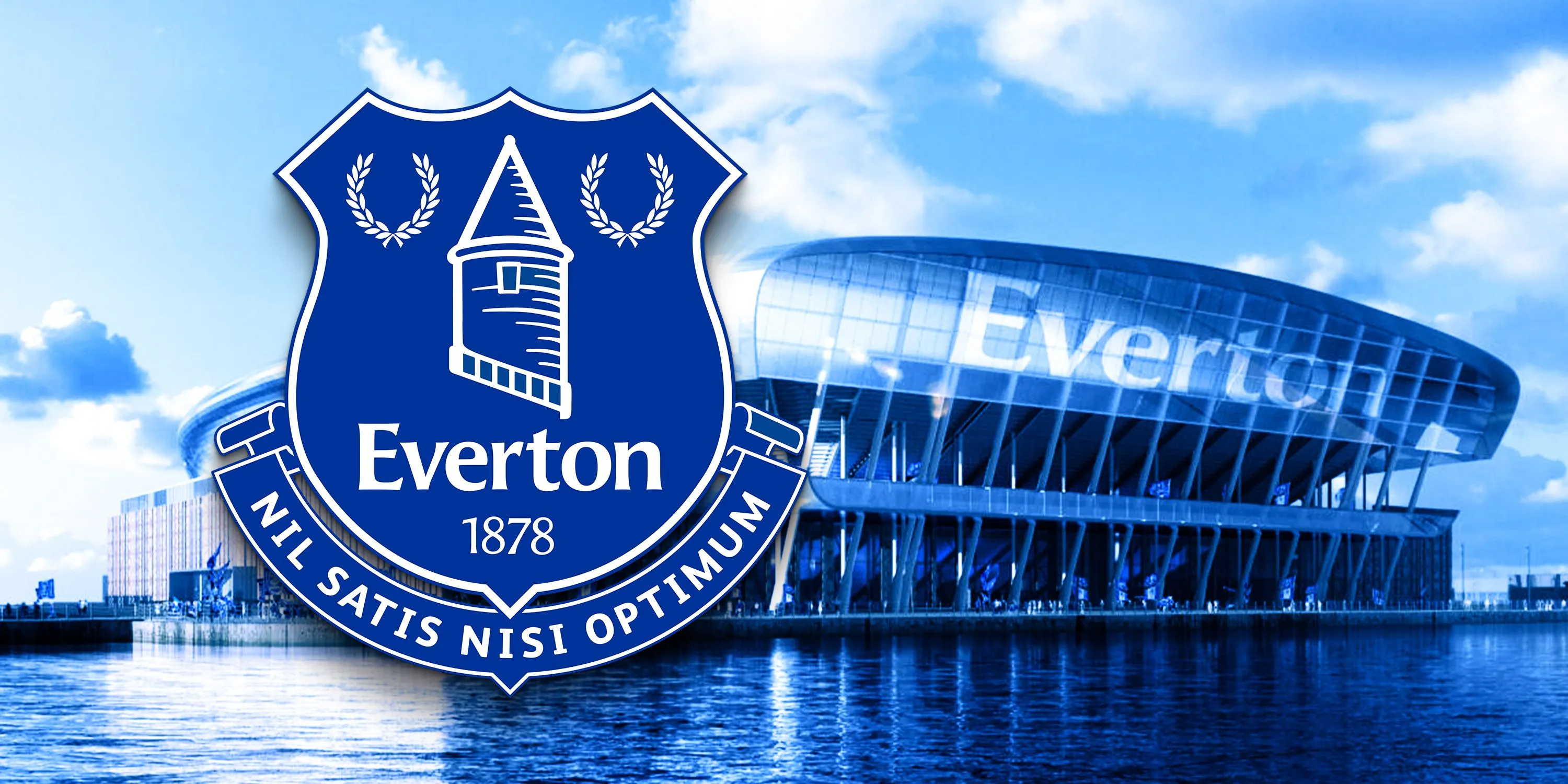Biểu tượng CLB Everton và hình ảnh sân vận động mới Bramley Moore Dock