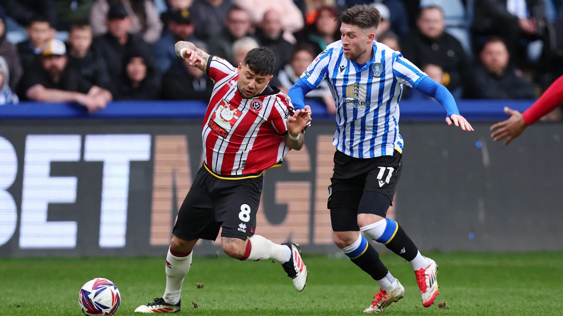 Tiền đạo Josh Windass của Sheffield Wednesday tranh bóng với đối thủ