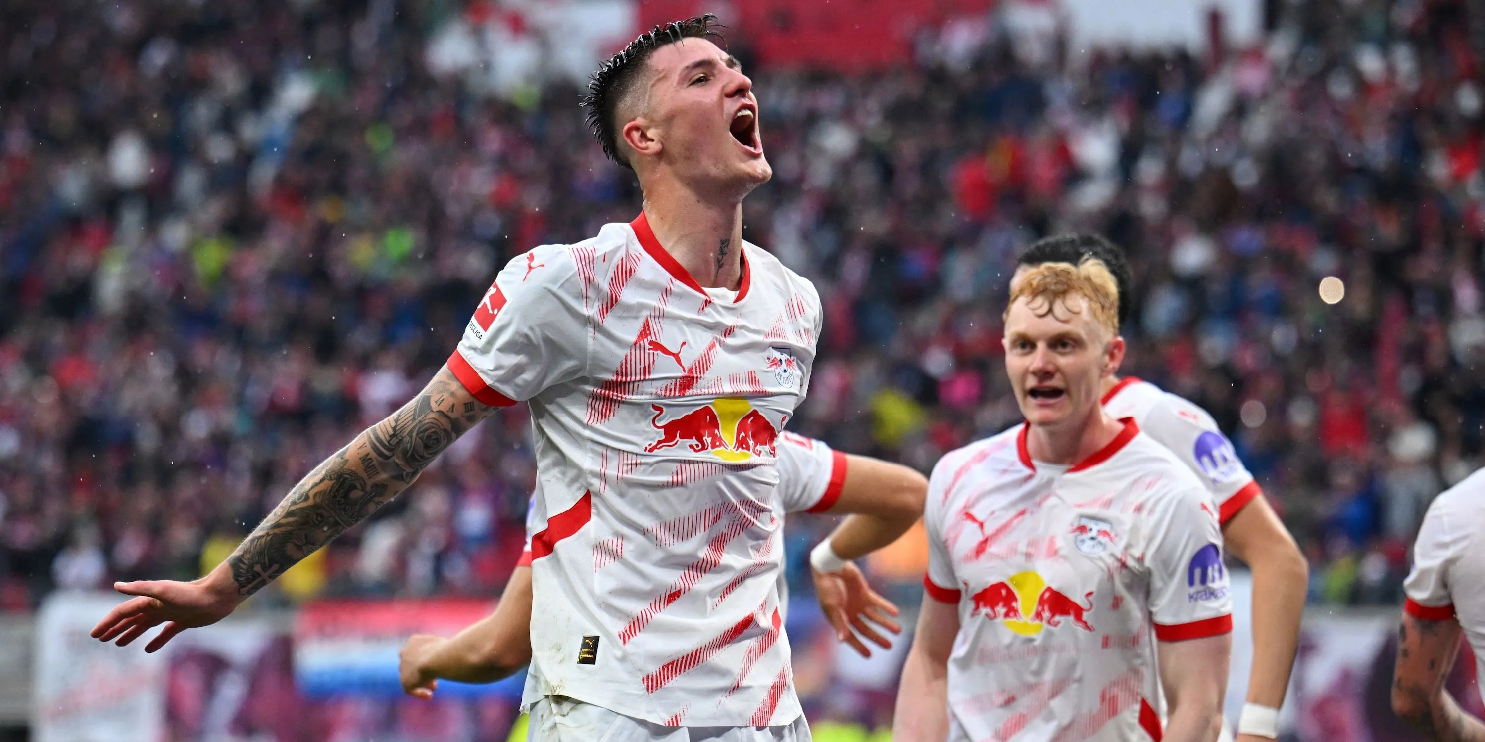 Benjamin Sesko ăn mừng bàn thắng cho RB Leipzig