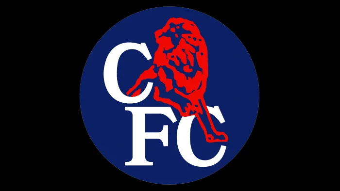 Biểu tượng Chelsea giai đoạn 1986-1995, đơn giản hóa với sư tử đỏ trong vòng tròn xanh và chữ CFC, phản ánh xu hướng hiện đại