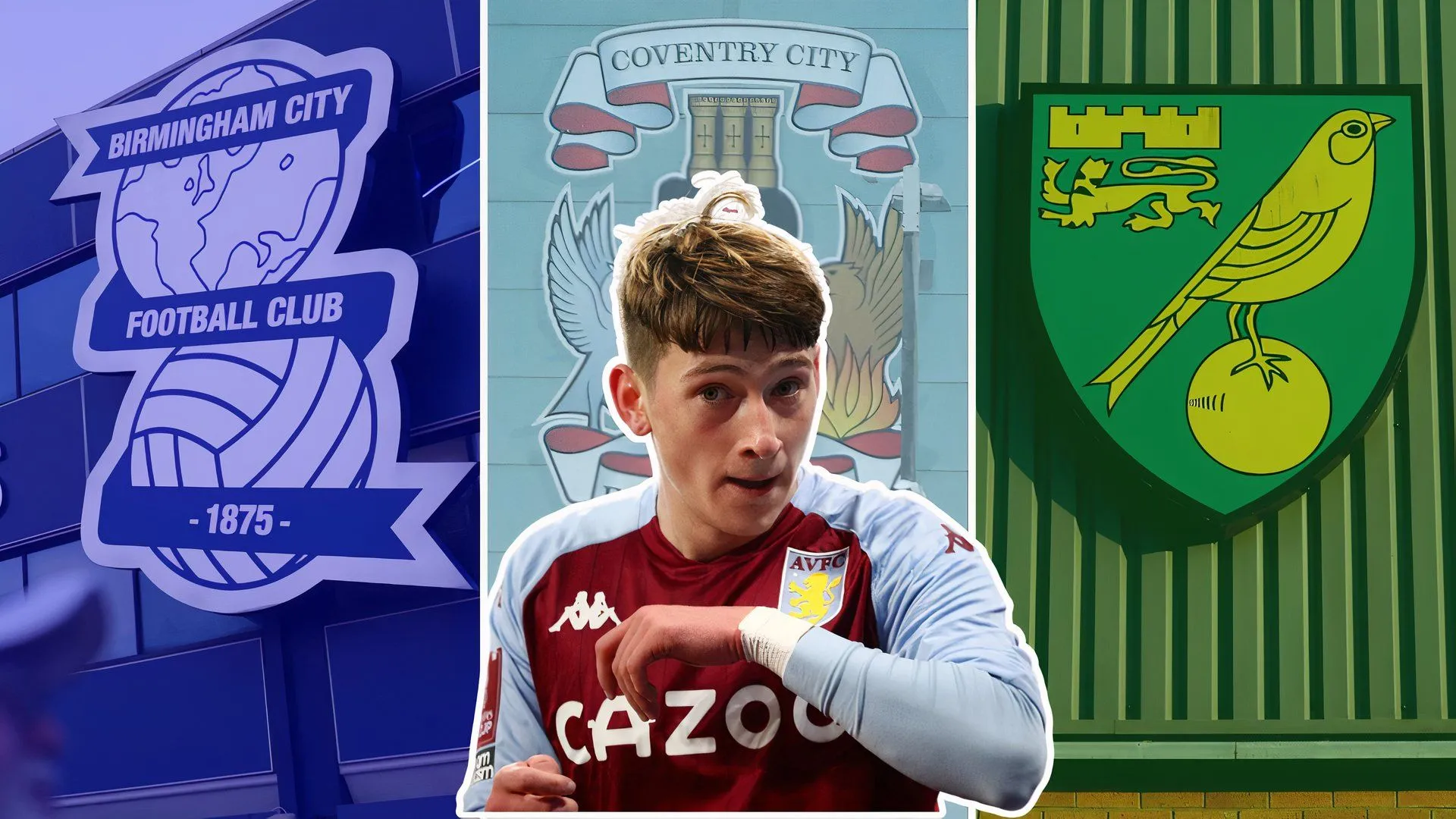 Các huy hiệu Birmingham, Coventry, Norwich cùng hình ảnh Louie Barry
