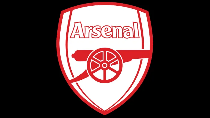 Huy hiệu Arsenal hiện hành, với thiết kế 3D, sự kết hợp màu sắc đỏ, trắng và xám độc đáo.