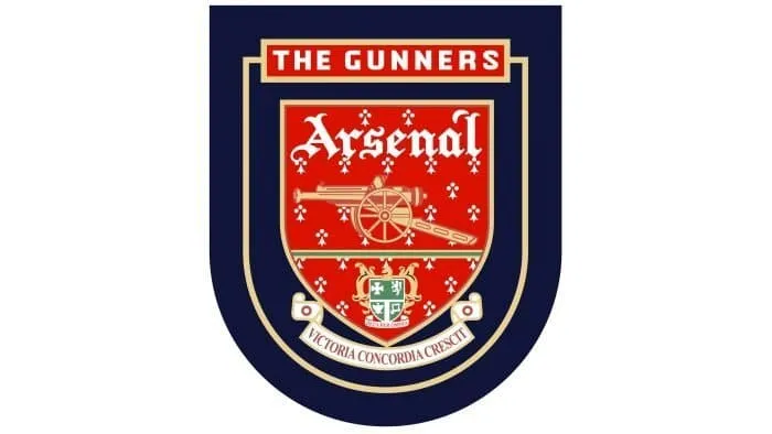 Logo Arsenal giai đoạn 1994-1996, được tô màu và đặt trong khiên hình tứ giác, kèm biệt danh 'The Gunners'.