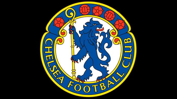 Logo biểu tượng Chelsea FC từ 1953-1986, với hình ảnh sư tử xanh hùng dũng cầm gậy, hoa hồng Lancaster và quả bóng, đặt nền móng cho nhận diện CLB