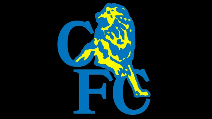 Logo Chelsea từ 1995-1997, nổi bật với sư tử vàng và chữ xanh CFC trên nền trắng, đánh dấu một sự thay đổi ngắn hạn
