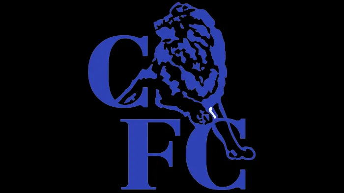 Logo Chelsea từ 1999-2003, với sư tử trắng và xanh sắc nét, loại bỏ vòng tròn, mang phong cách hiện đại hơn