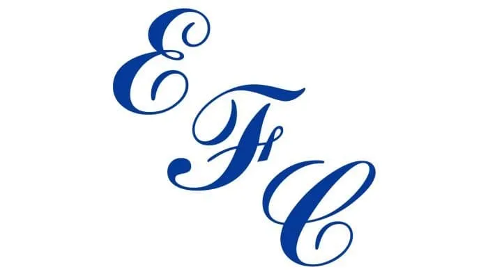 Logo Everton giai đoạn 1972-1976, với chữ viết tắt EFC màu xanh trên nền trắng