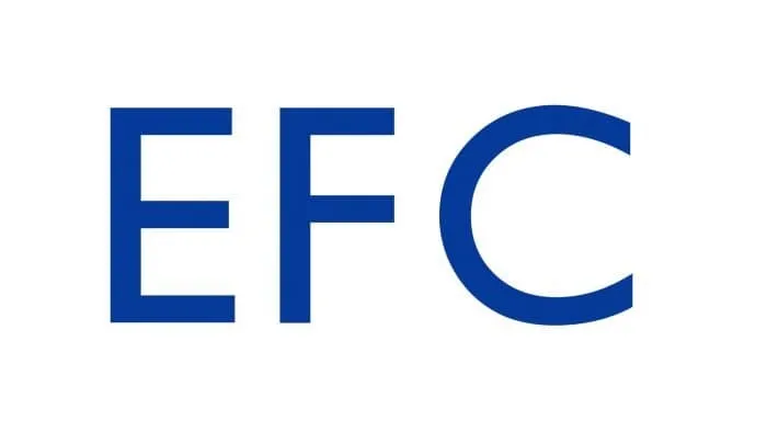 Logo Everton từ 1976 đến 1978, sử dụng phông chữ vuông cho ba chữ cái EFC