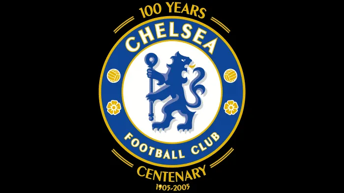 Logo kỷ niệm 100 năm Chelsea FC (2005-2006), tái hiện biểu tượng 1953 với hiệu ứng 3D và dòng chữ &quot;100 Years Centenary&quot;, tôn vinh lịch sử