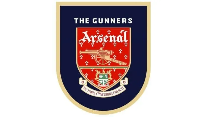 Phiên bản logo Arsenal từ 1996 đến 2001 với khung viền vàng dày, tinh chỉnh các chi tiết nhỏ.