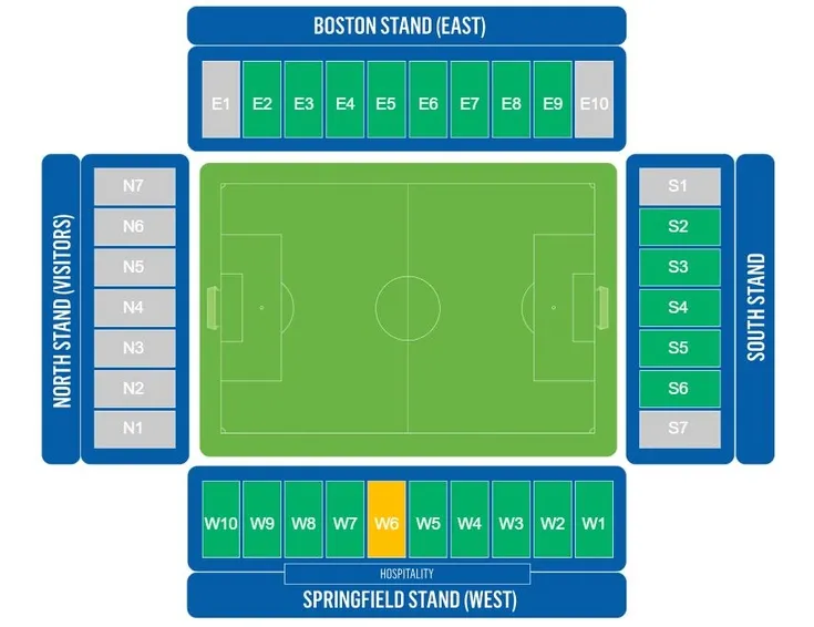 Sơ đồ bố trí các khán đài tại sân Brick Community Stadium