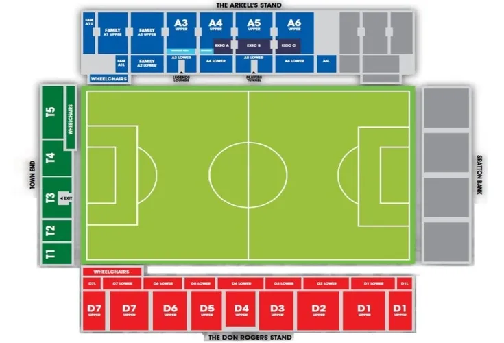 Sơ đồ bố trí chỗ ngồi sân vận động The County Ground Swindon, giúp khán giả dễ dàng tìm vị trí