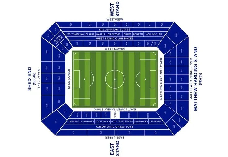 Sơ đồ chi tiết các khán đài và khu vực chỗ ngồi tại Stamford Bridge