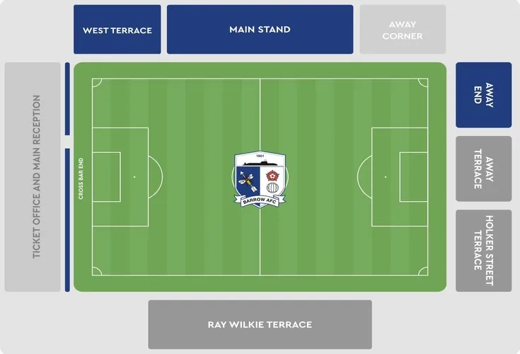 Sơ đồ chi tiết sân vận động Holker Street, Barrow AFC với các khu vực khán đài