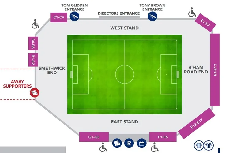 Sơ đồ chỗ ngồi chi tiết sân The Hawthorns, giúp khán giả dễ dàng tìm vị trí của mình