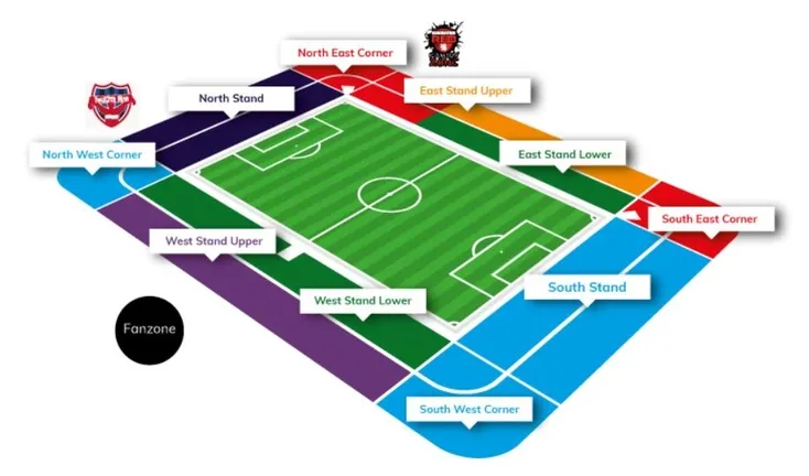 Sơ đồ chỗ ngồi chi tiết sân vận động Riverside của Middlesbrough, giúp người hâm mộ dễ dàng định vị các khán đài và khu vực.