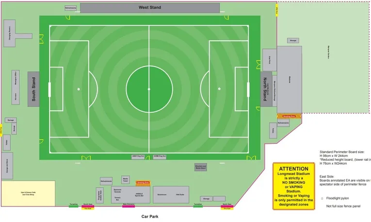Sơ đồ chỗ ngồi chi tiết tại Longmead Stadium, hướng dẫn vị trí các khán đài chính