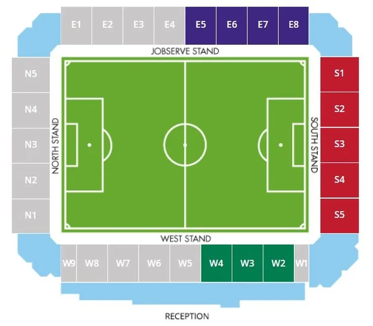 Sơ đồ chỗ ngồi sân JobServe Community Stadium chi tiết