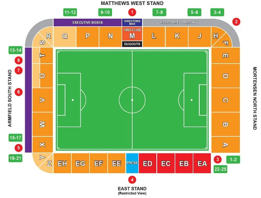 Sơ đồ chỗ ngồi và bố trí các khán đài tại sân vận động Bloomfield Road